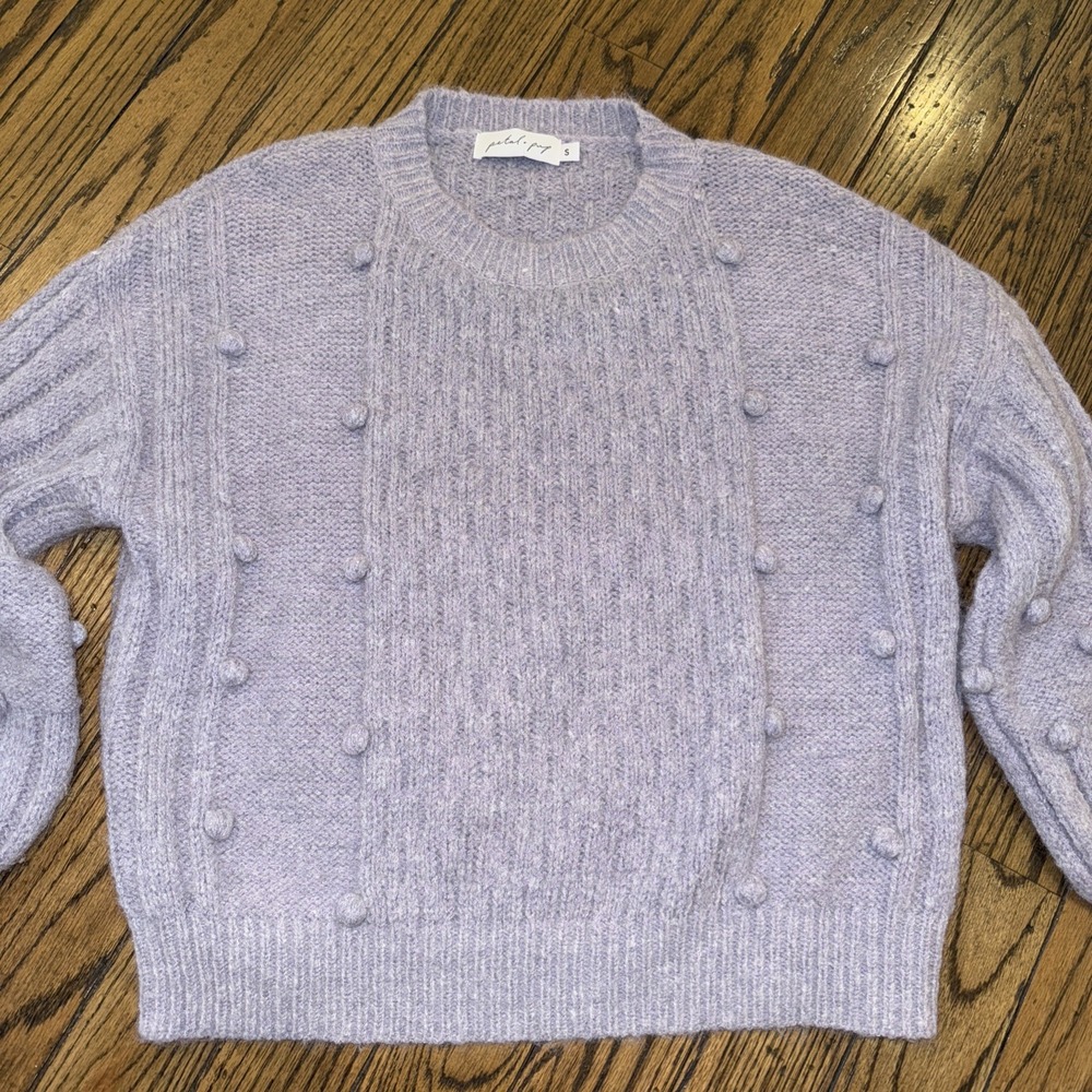 Petal And Pup‎ Lavender Acrylic Knit Sweater Round Neck Raised Knit Balls